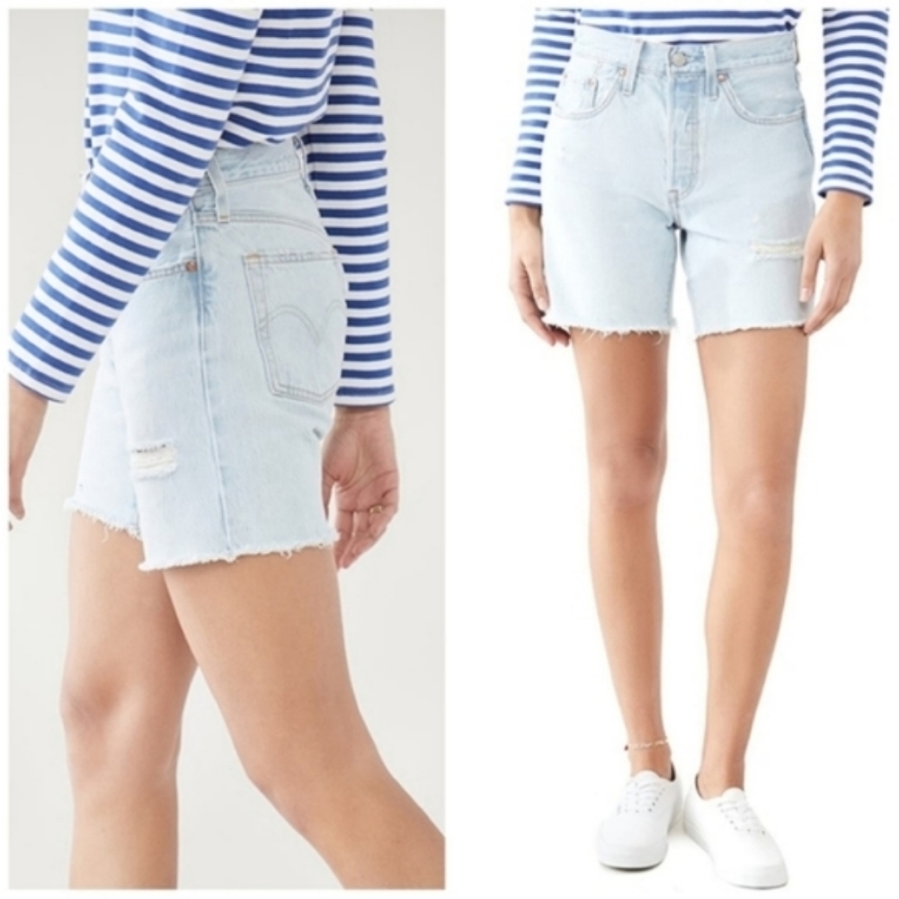 Levi's 501 Mid Thigh Bermuda Jean Denim Long Shorts Pants - Picture 4 of 15